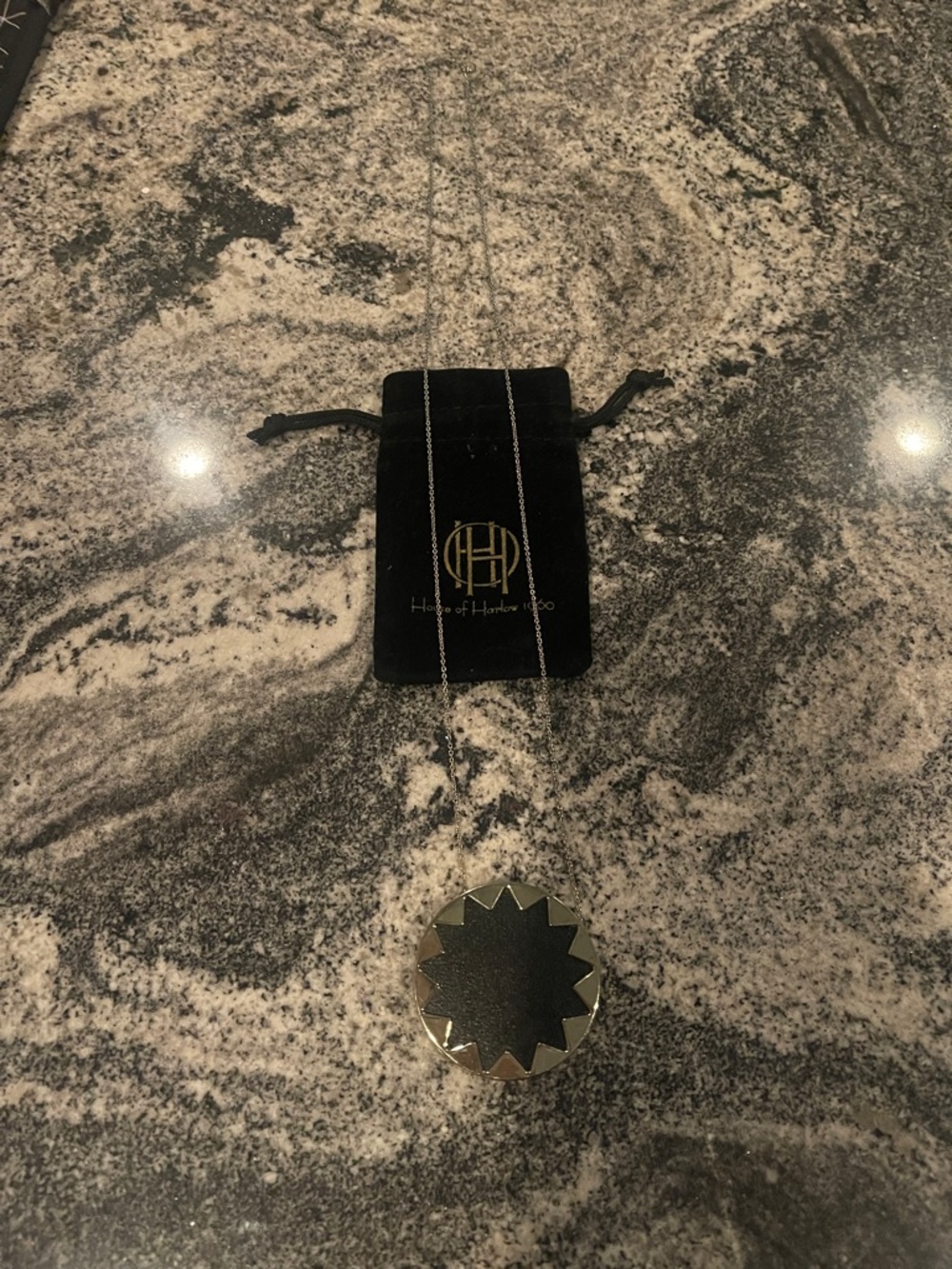 House of Harlow 1960 Silver Chain with Black Sunburst Pendant